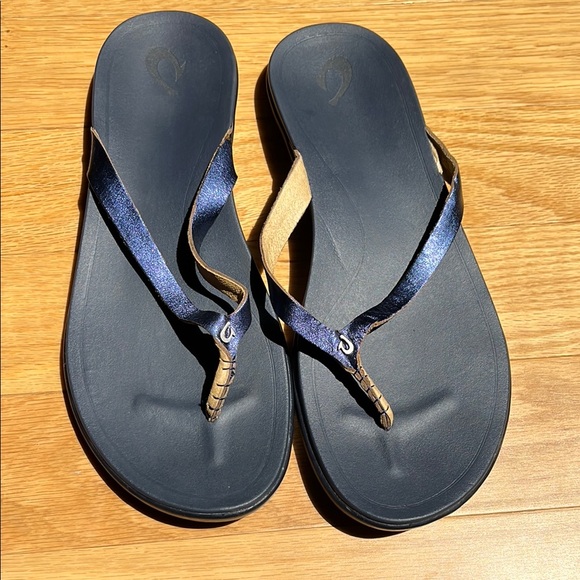 OluKai Shoes - OluKai Blue Metallic Leather Sandals